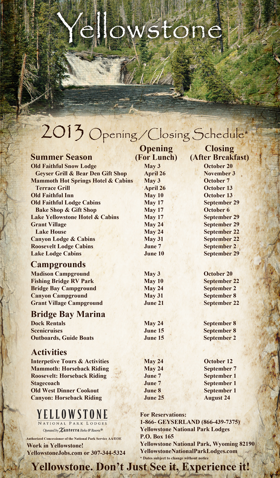 Yellowstone opening dates