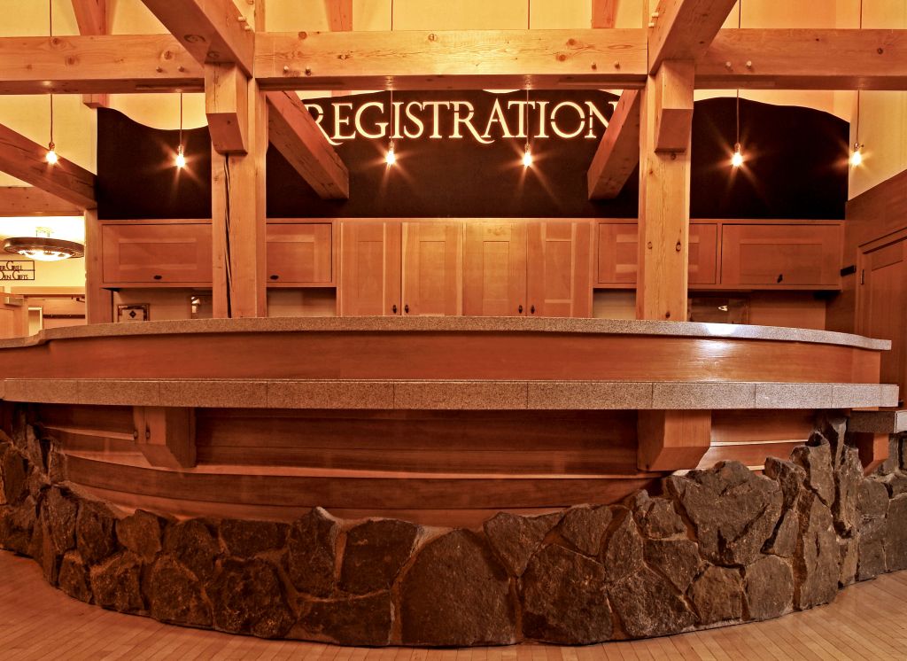 Old Faithful Snow Lodge lobby registration.