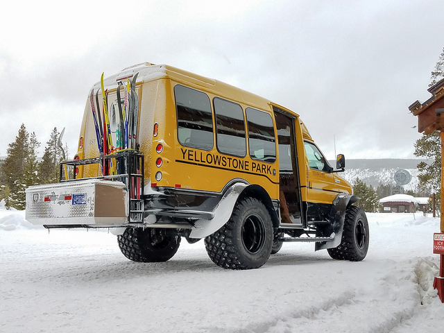 Skier shuttle from Old Faithful Snow Lodge