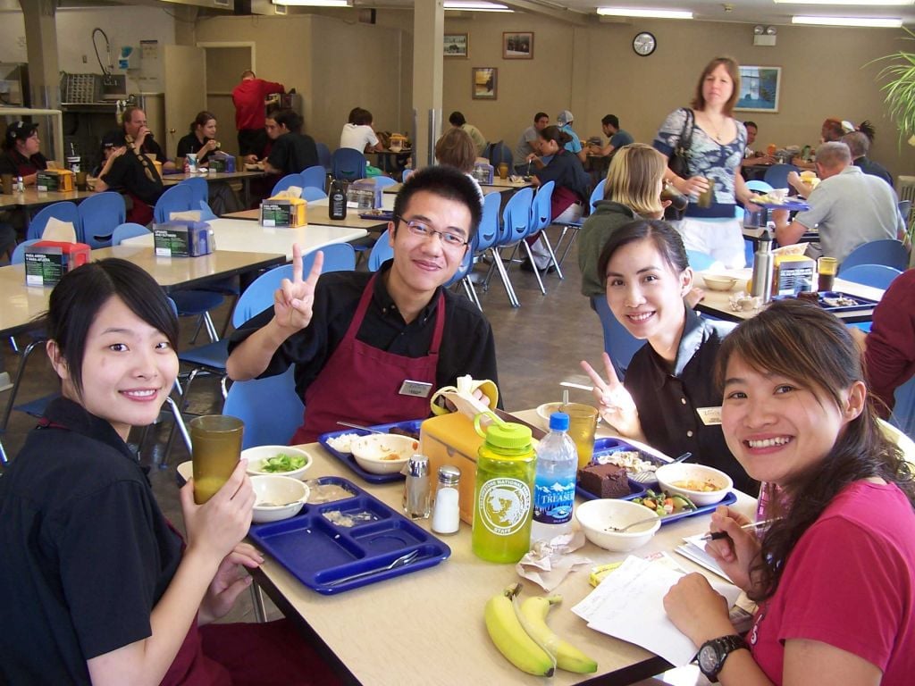 International employees enjoying lunch