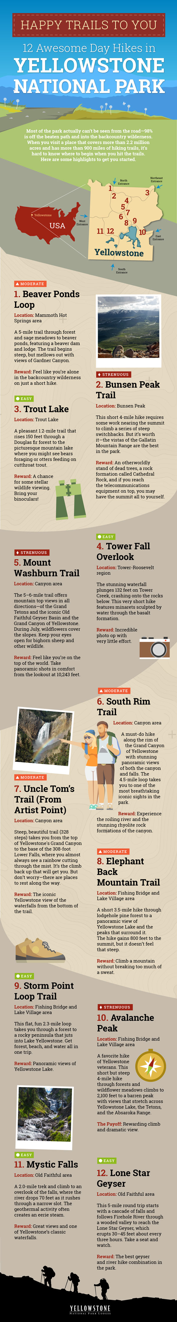 Infographic for day hikes in yellowstone