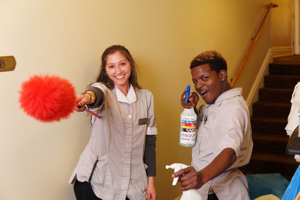 Housekeepers having fun on the job