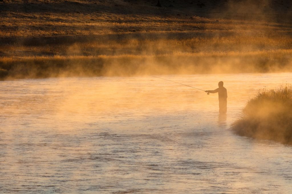 Fall fishing on the Madison River at sunrise