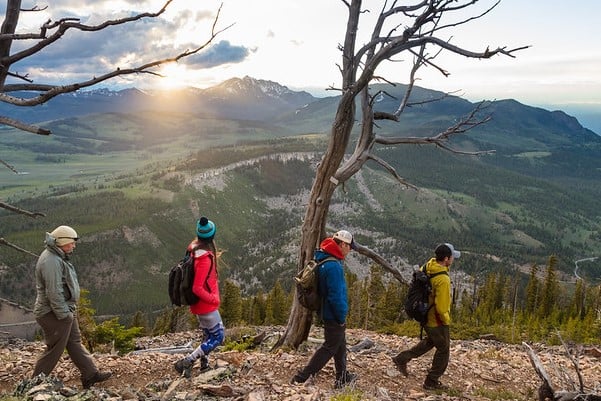 Hikers descending from the summit of Bunsen Peak