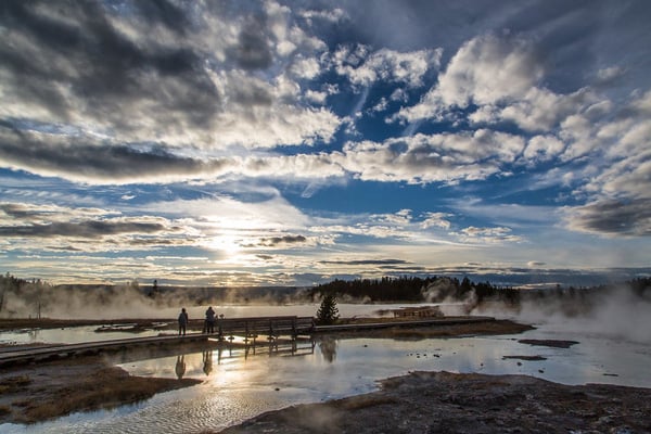 Enjoying sunset along Firehole Lake Drive