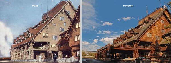 old faithful inn exterior past and present