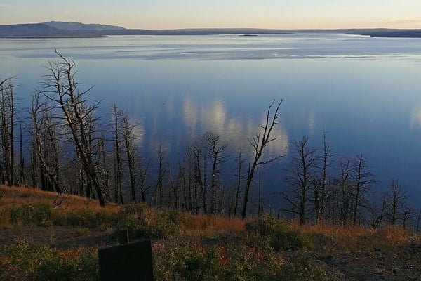 Yellowstone Lake in the evening from Lake Butte Overlook