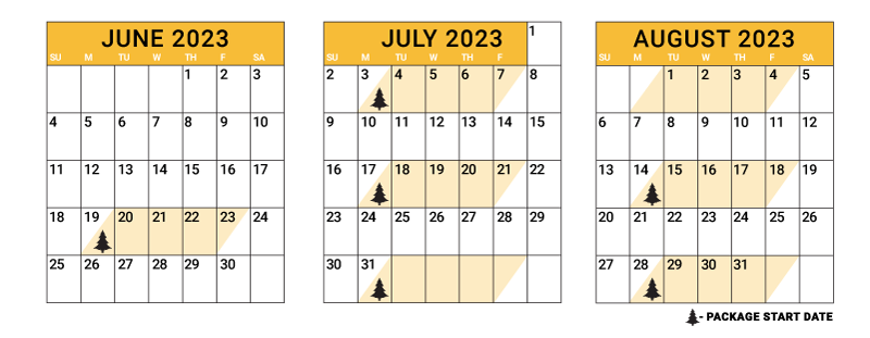 2023 Package Start Dates: June 19 July 3, 17, 31 August 14, 28