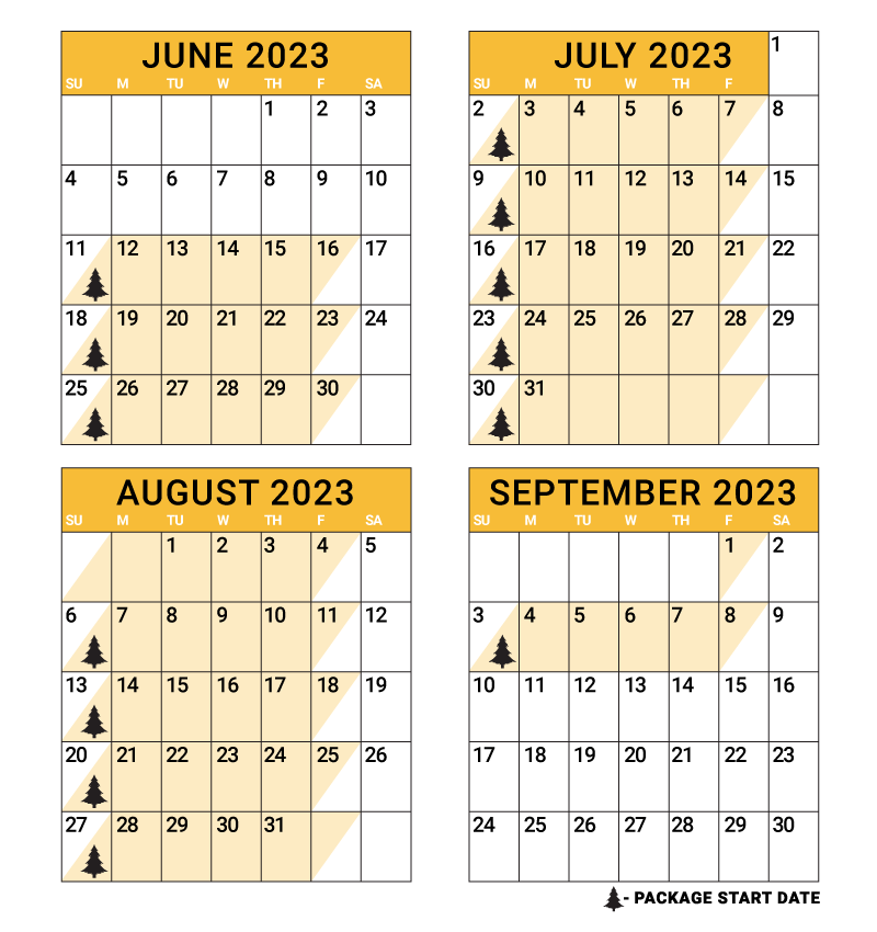 2023 Package start dates: Every Sunday from June 11 - September 3