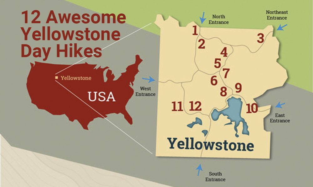 Map of 12 Yellowstone Day Hikes