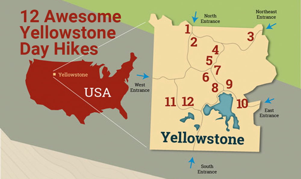 Map of 12 Yellowstone Day Hikes