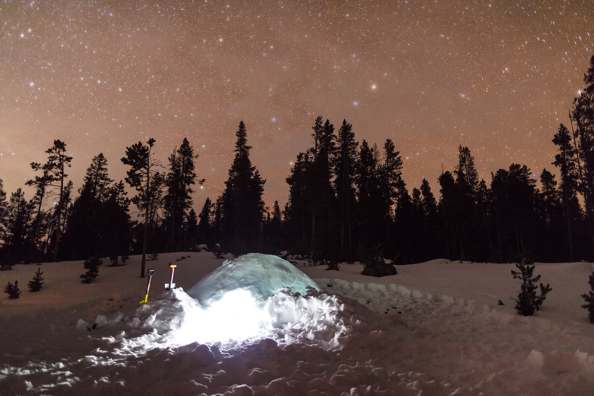 Snow cave on a starry night