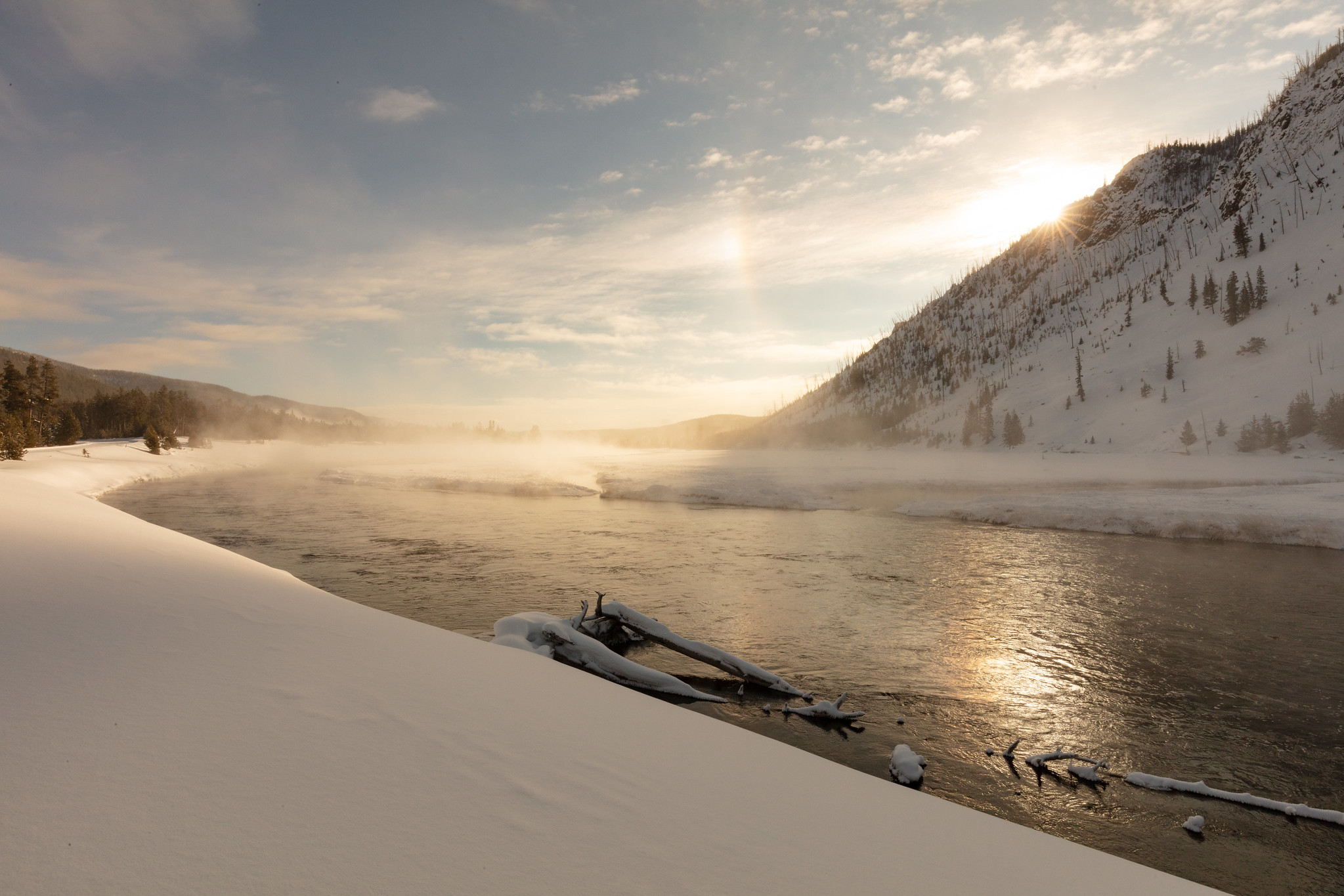 Sunrise and parhelion over the Madison River