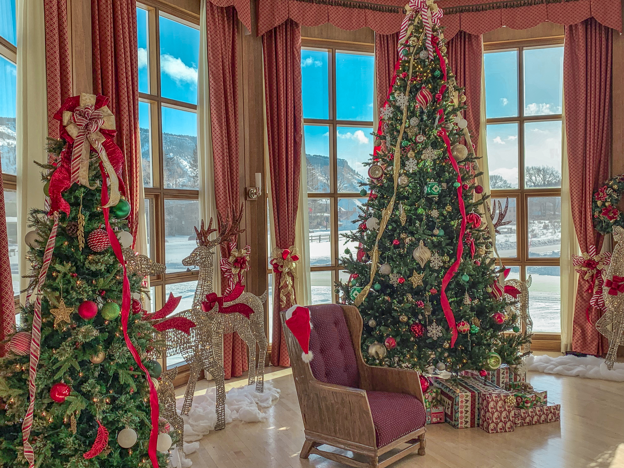 Christmas decorations in Mammoth Hotel Lobby