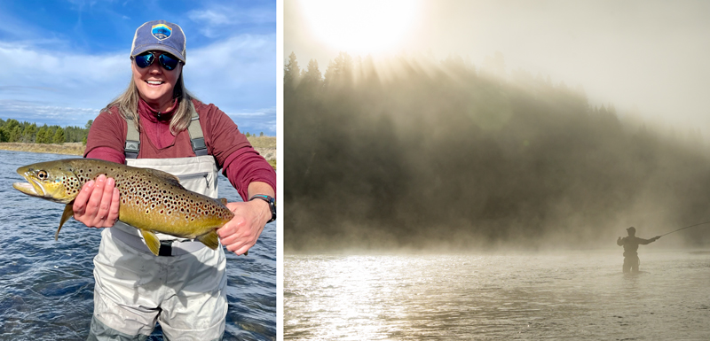 Brown Trout and Fly Fisherman on the river