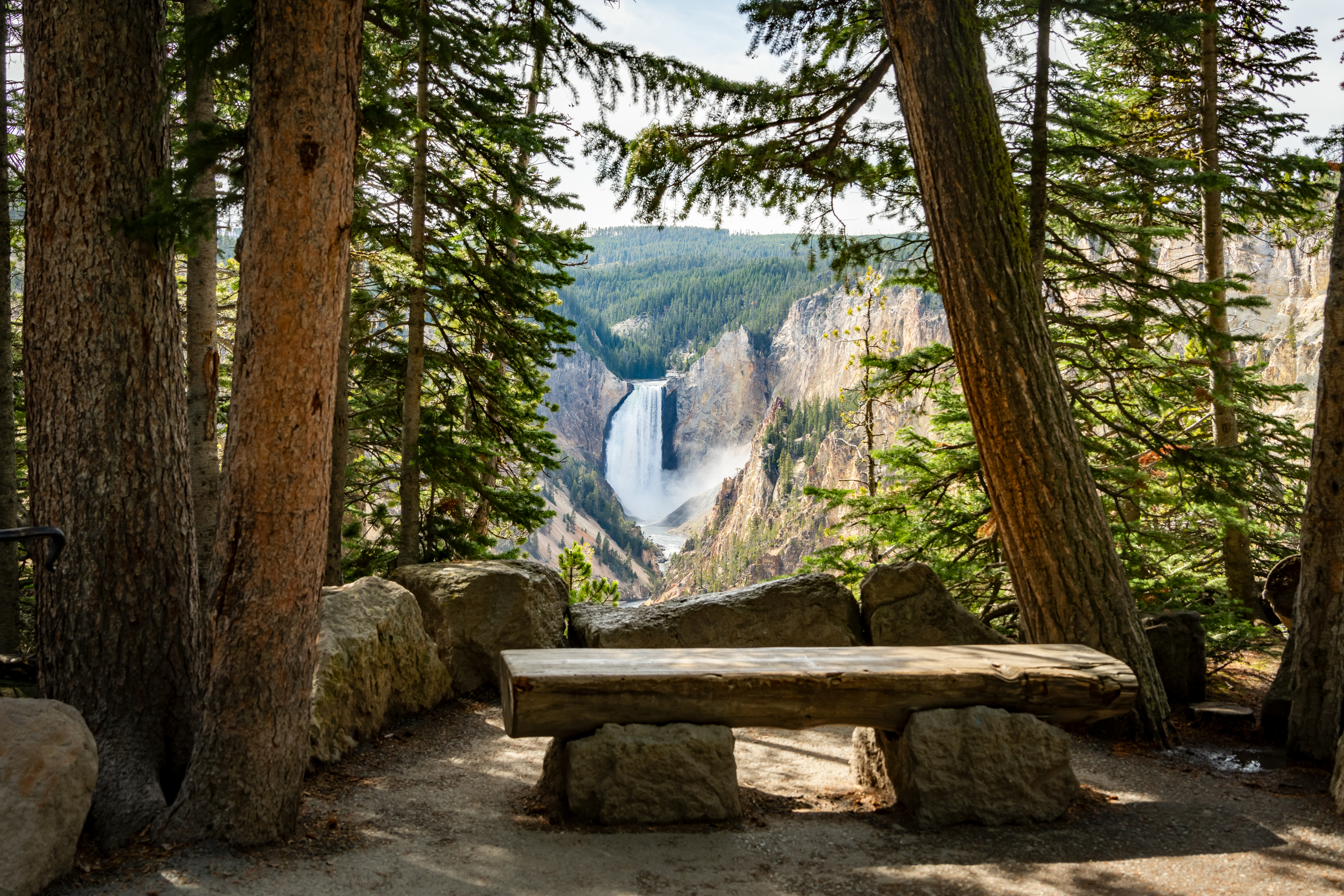 Bench for viewing the Lower Fall of the Grand Canyon of the Yellowstone