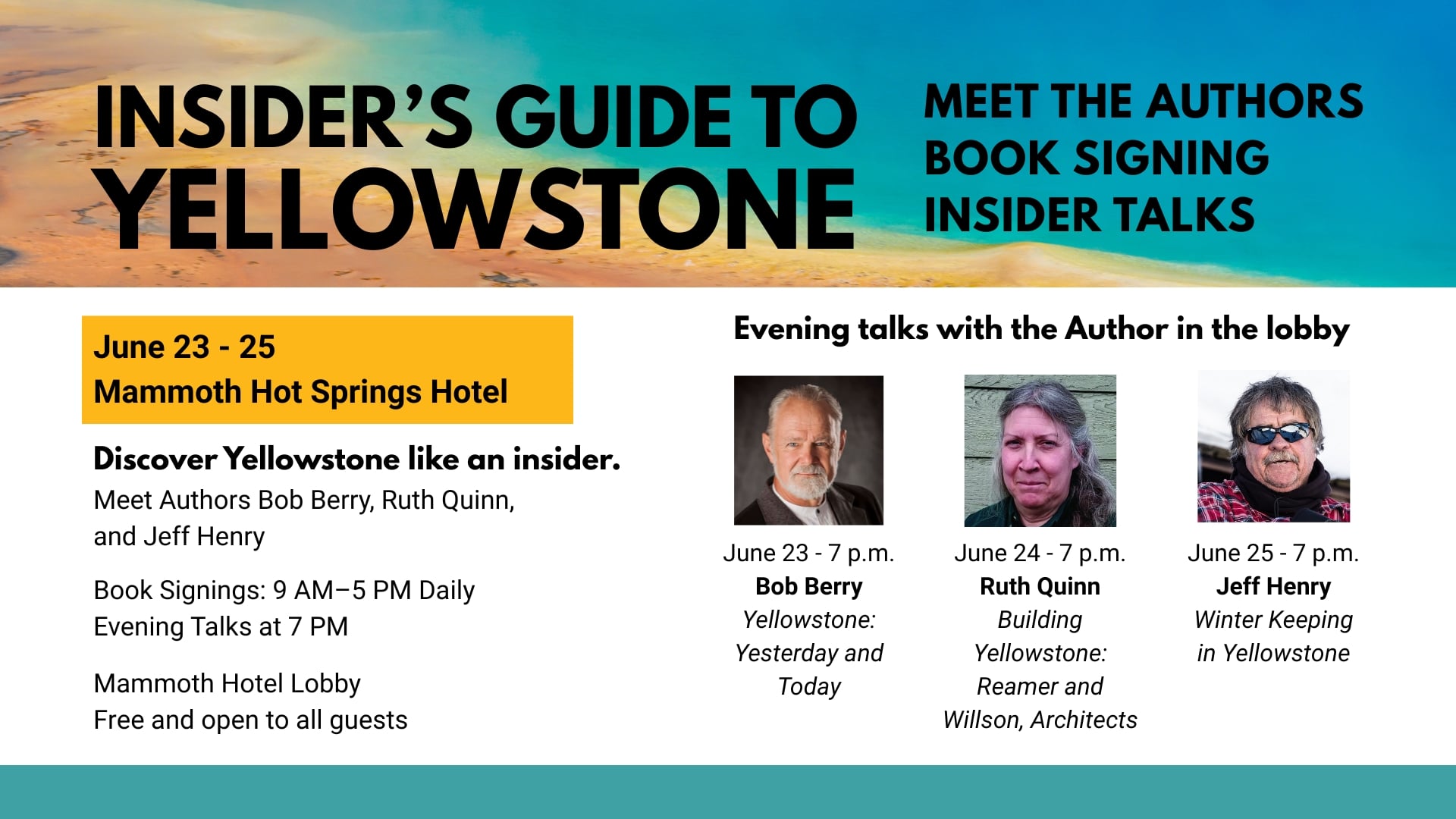 Insider's Guide to Yellowstone, June 23 - 25, 2026, Mammoth Hot Springs Hotel