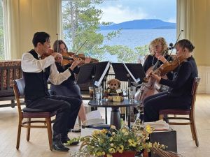 The Lake Quartet plays in the hotel sunroom.