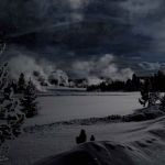 Moonlight over geysers in winter
