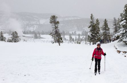 Skiers on trail to Fairy Falls