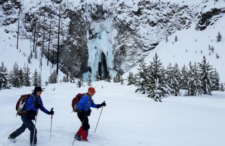 Skiers at Fairy Falls