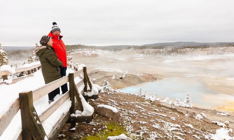 Enjoying the views of Porcelain Basin in winter