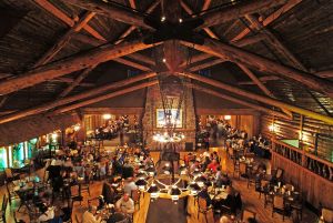 Overlooking view of the busy Old Faithful Inn Dining Room