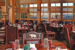View of empty Old Faithful Snow Lodge Dining Room