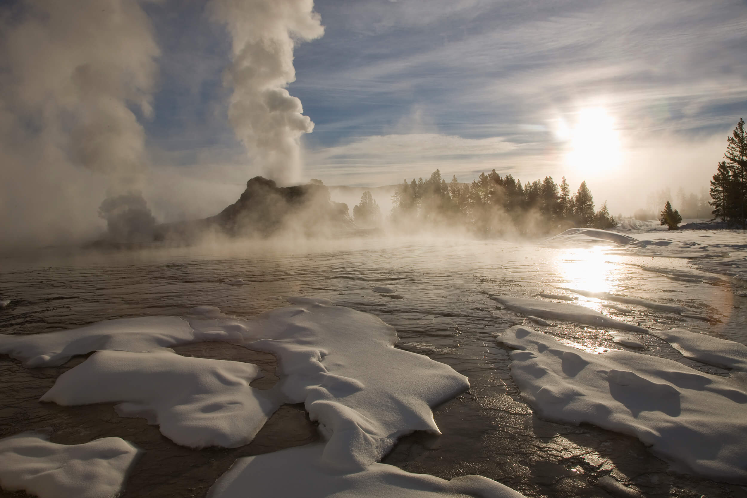 Steam rising in Yellowstone Park
