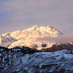 Mountain with fog in the foreground