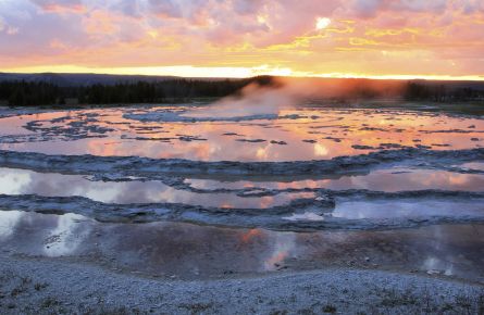 Sunset at firehole geyser