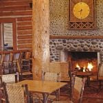 Lake Lodge lobby with fireplace