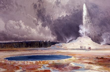 Castle Geyser, Upper Geyser Basin; Thomas Moran painting