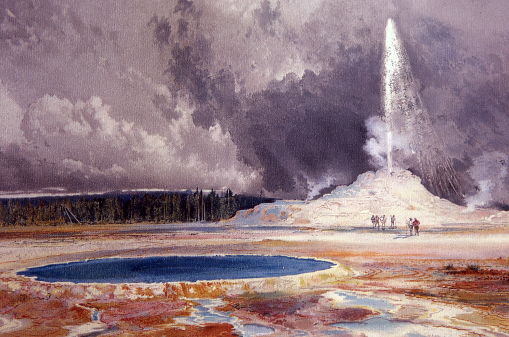 Castle Geyser, Upper Geyser Basin; Thomas Moran painting