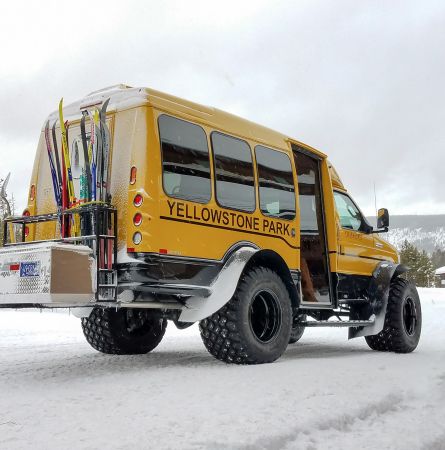 Skier shuttle from Old Faithful Snow Lodge