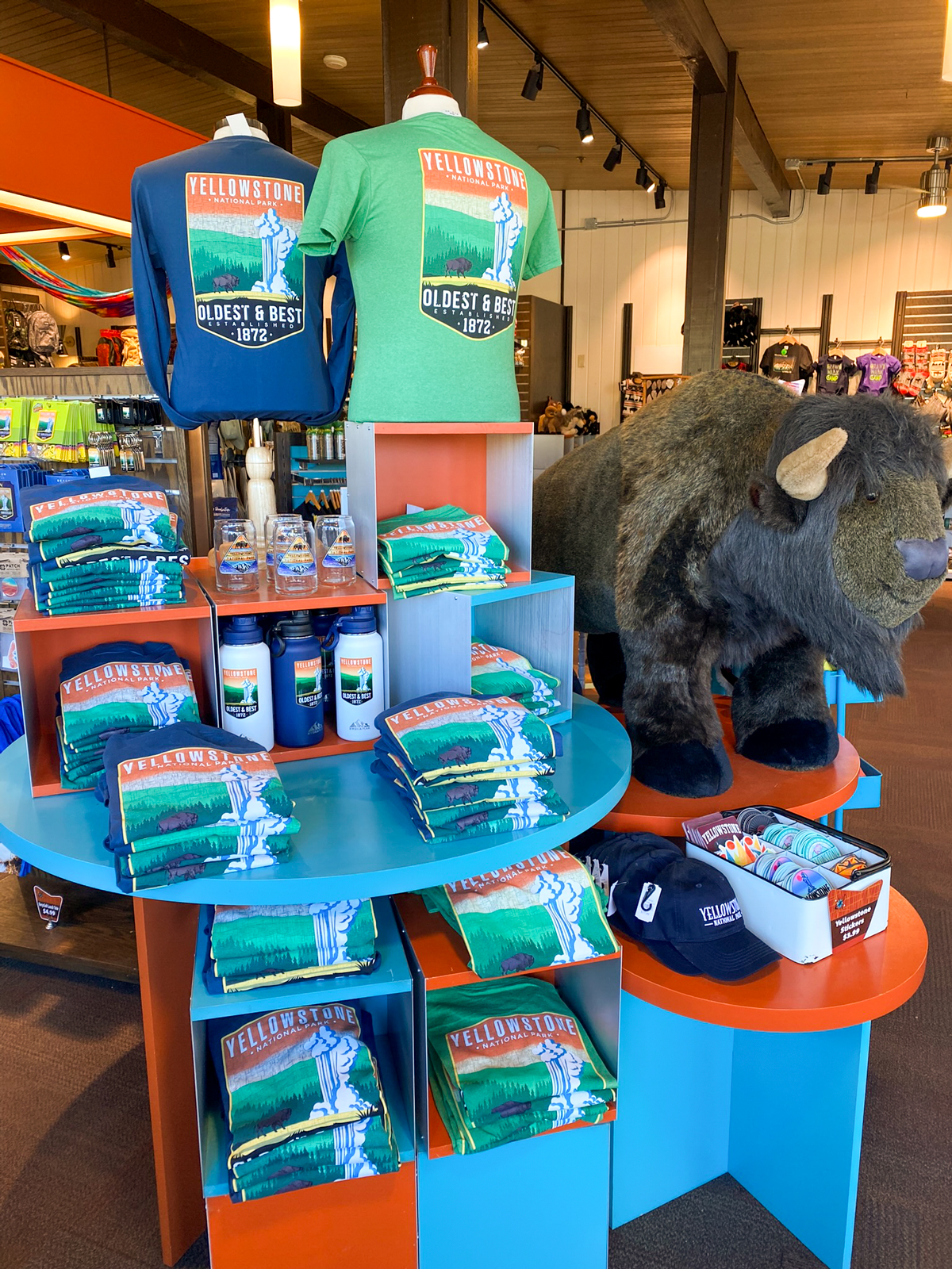 Yellowstone t-shirts and bison stuffed animal at Canyon Gift Shop