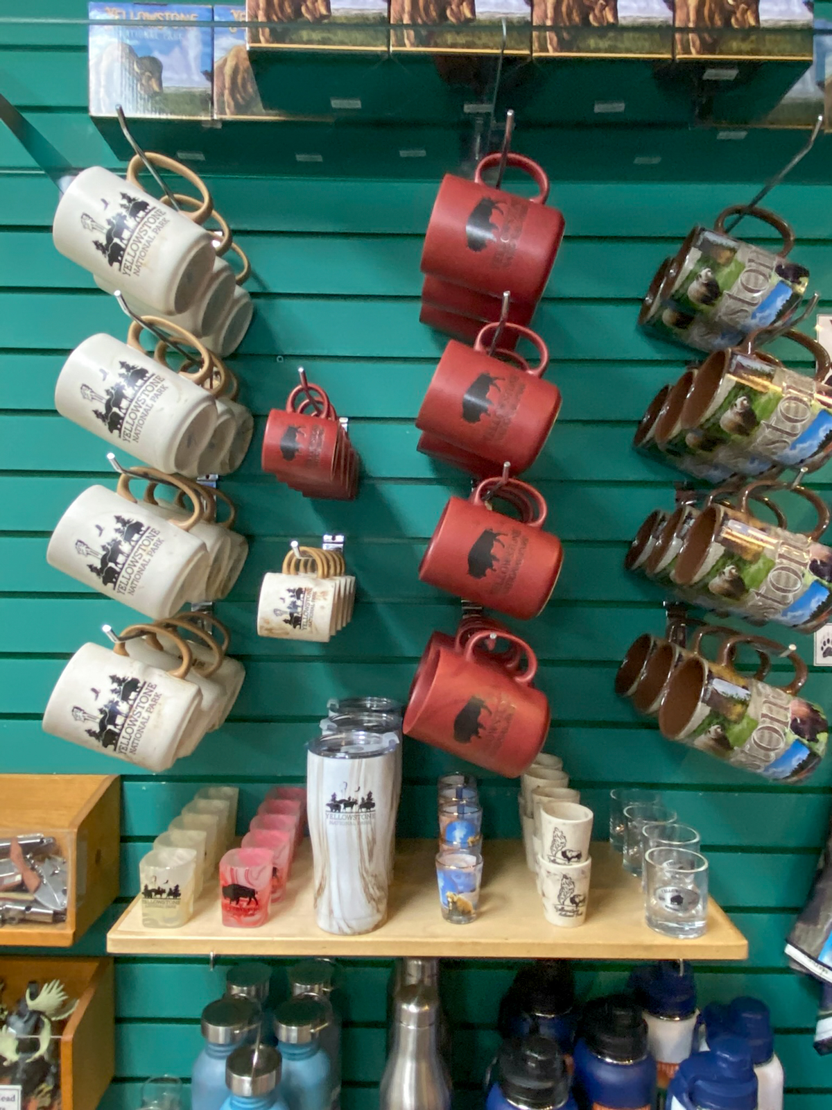Yellowstone mugs and glasses at Grant Village Gift Shop