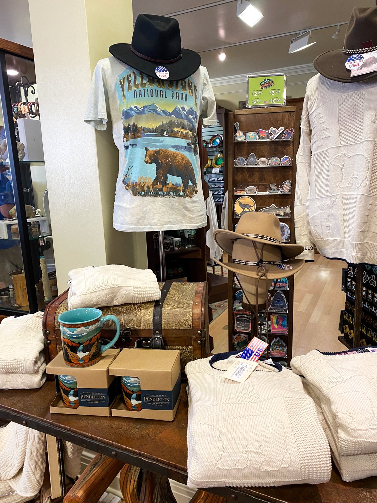 Yellowstone graphic t-shirt and sweaters at Lake Yellowstone Hotel Gift Shop