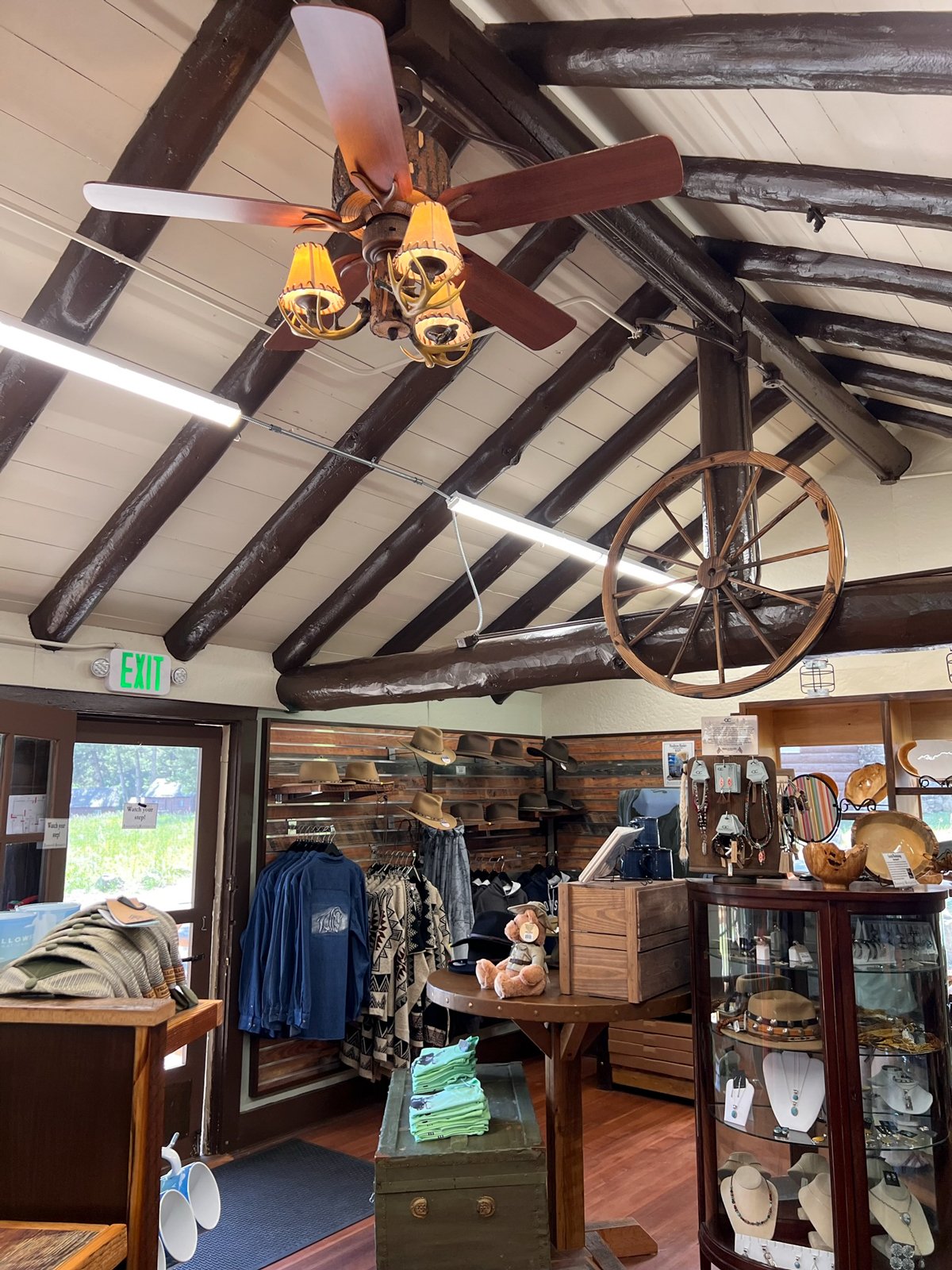 Interior log beams at Roosevelt Mercantile