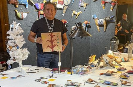 Native American Artist Peter Ray James displays his artwork