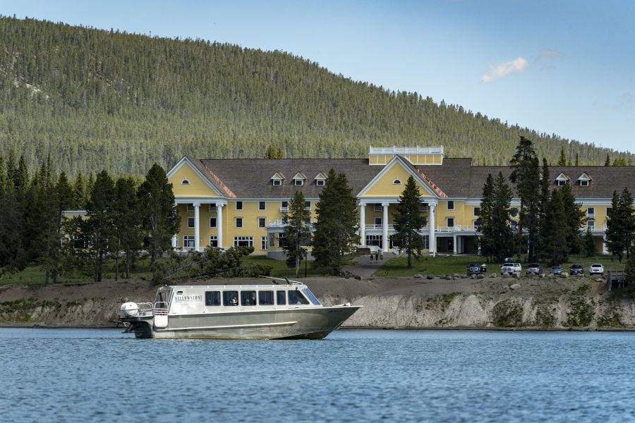 Scenicruise on the lake with Lake Yellowstone Hotel in the background