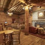 Lake Lodge Bar and fireplace