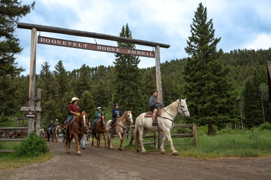 Horseback riders leaving Roosevelt Corral