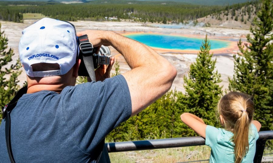 Photographer and child at Grand Prismatic overlook
