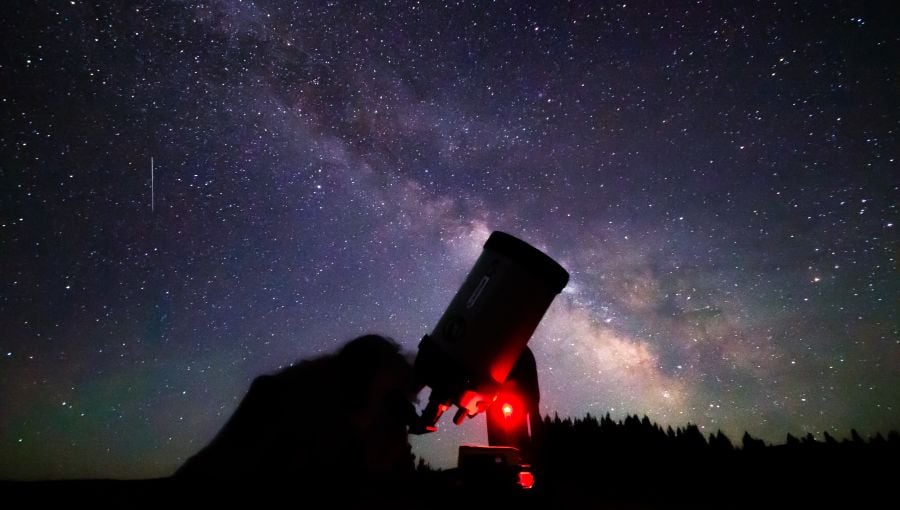 Person viewing the Milky Way from a telescope