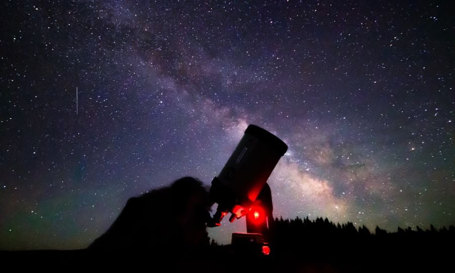 Person viewing the Milky Way from a telescope